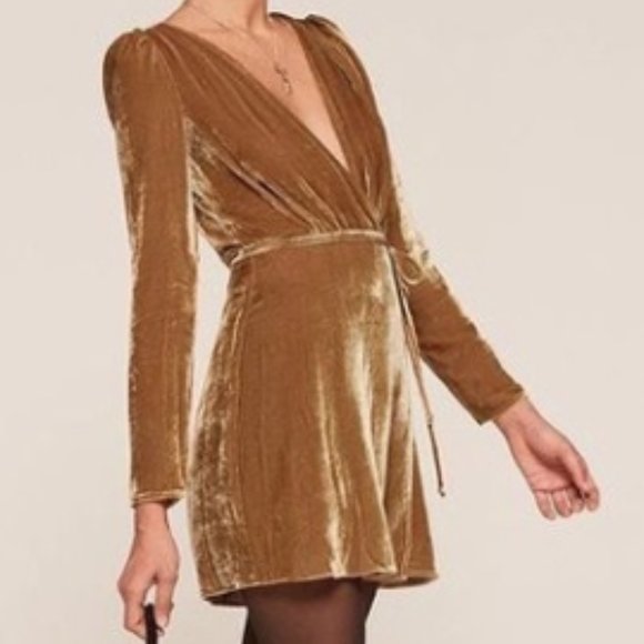 reformation gold velvet dress